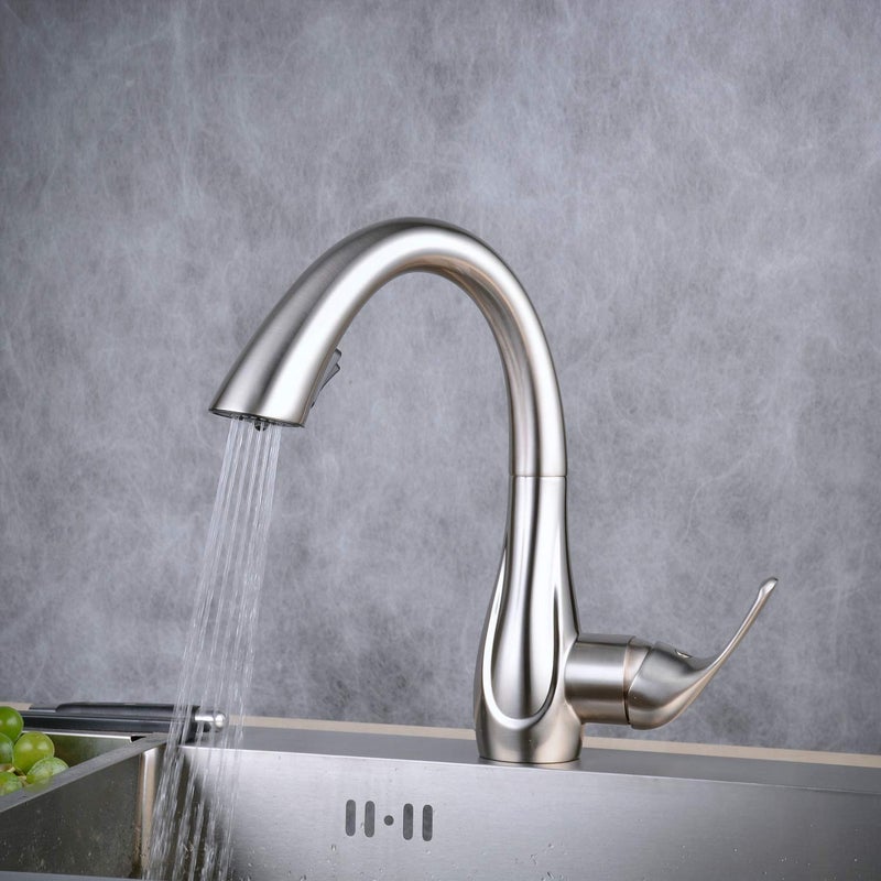 Beelee Professional High-Arc Kitchen Faucet Brushed Nickel, Sink Mixer Faucet with 360 Â° Rotation Pull Out Swivel Spout,Single Handle Dual Function Sprayer, Nickel Brushed,BLSS1749N - Image 3